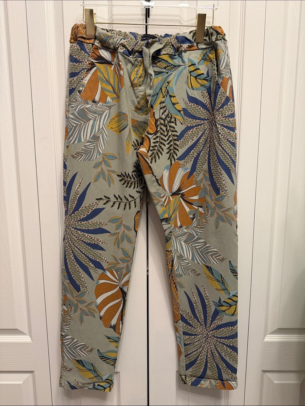 Flora ❤️ Ashley Italian Botanical Print Ankle Pants Sage Blue Rust Size L